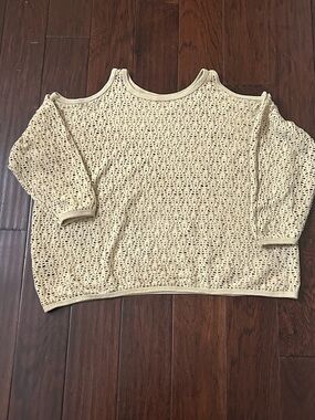 Cream Open-Knit Cold-Shoulder Top